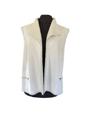 Dana Buchman Women’s Vest Size 14 Cream Faux Suede Sherpa Open Front Boho